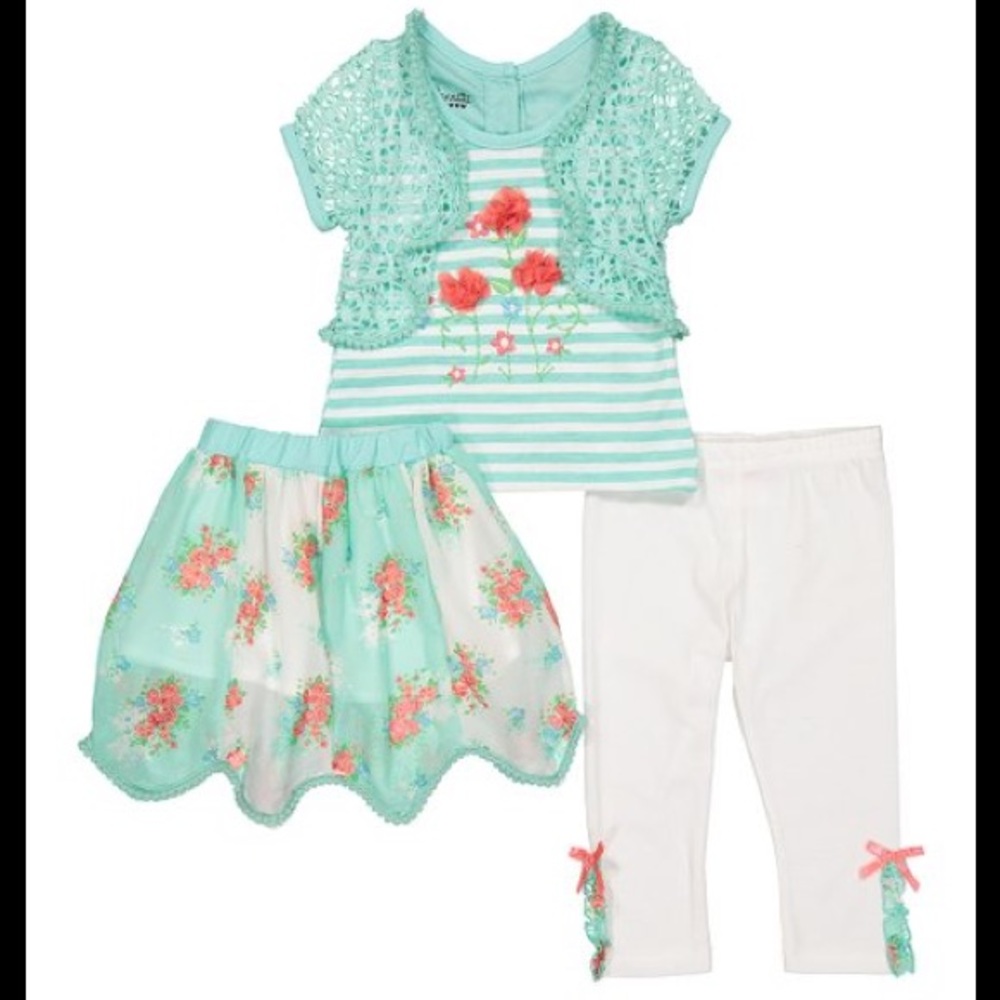 Nannette Butterfly Layered Tee Skirt Legging Set